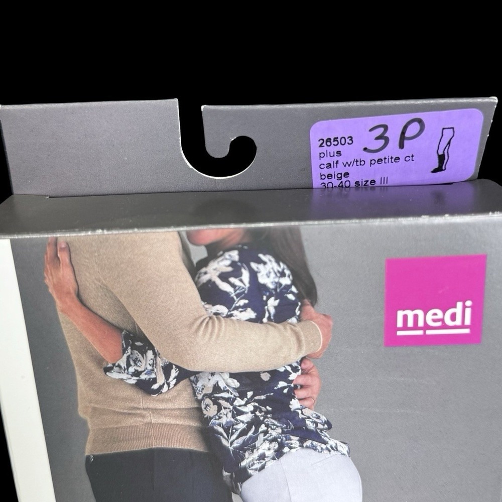Medi Mediven Plus 30-40 mmHg‎ Calf Compression Stockings Beige Size III Open Toe - Picture 2 of 11